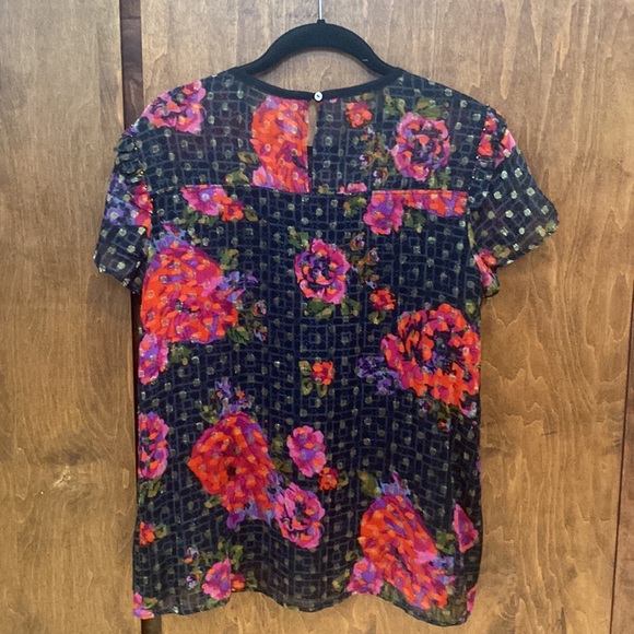 NWT Anthropologie black floral sheer beaded top - Picture 5 of 9